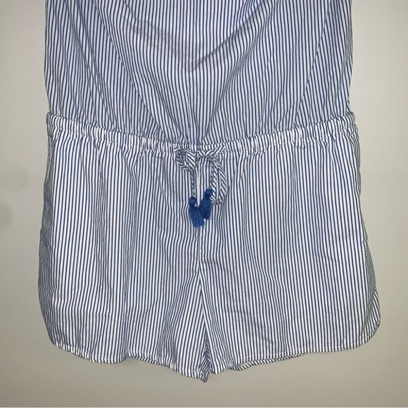 Vineyard Vines Ruffle Romper Size Small Vertical Striped Blue White Cotton Short - Picture 4 of 6